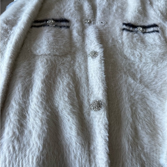 J. Crew White Fuzzy Cardigan with Crystal Accents - Picture 3 of 5